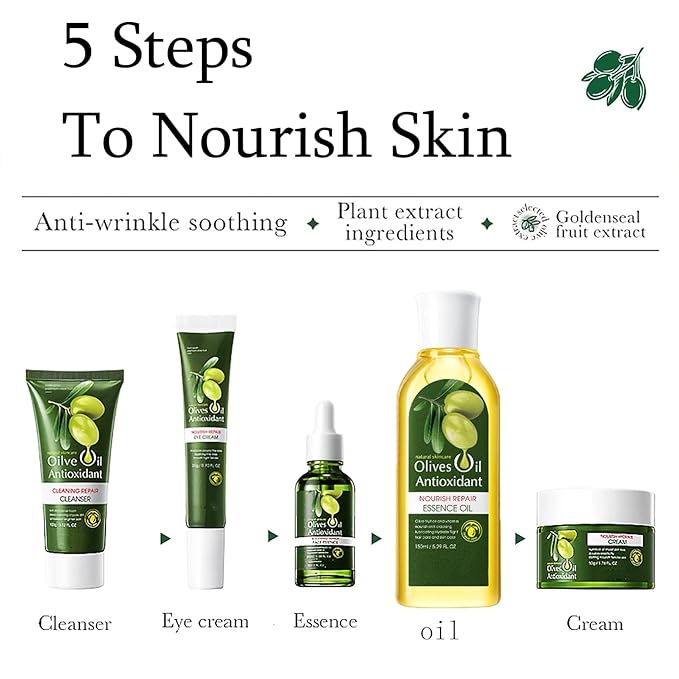 Olive Oil for Skin, 5Pcs Olive Oil Face Skincare Kit, Skin Care Products Set With Olive Oil for Face and Body, Skin Care Routine Kit for Women, Olive Oil Moisturizer, Skin Care for Dry Skin-Velvo Beauty