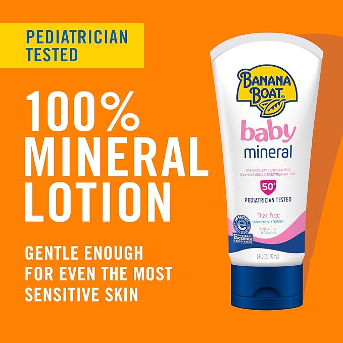 Banana Boat 100% Mineral Baby Sunscreen Lotion SPF 50 Twin Pack | SPF 50 Sunscreen for Babies, Baby Sunblock Lotion, Oxybenzone-Free, 6oz each-Velvo Beauty