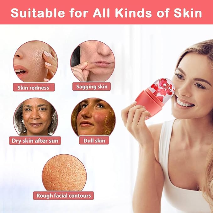 XHJRI Ice Face Roller Massager,Ice Cube Roller for Face, Eyes and Neck Naturally Conditioning and Skin Care,De-Puff Eye Bags,Reduce Migraine Pain,Reusable Massage Silicone Ice Mold (New Pink)-Velvo Beauty