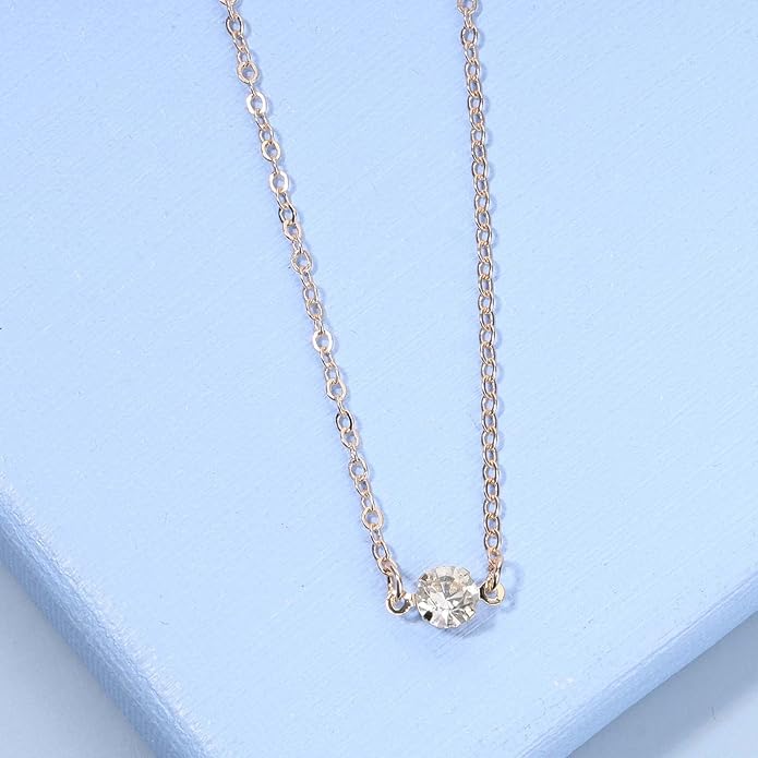 Boho Tiny Crystal Choker Gold Clear Quartz Pendant Necklace Minimal Dot CZ Choker Necklace Simple Everyday Necklace Wedding Necklace Jewelry for Women and Girls Gifts-Velvo Beauty