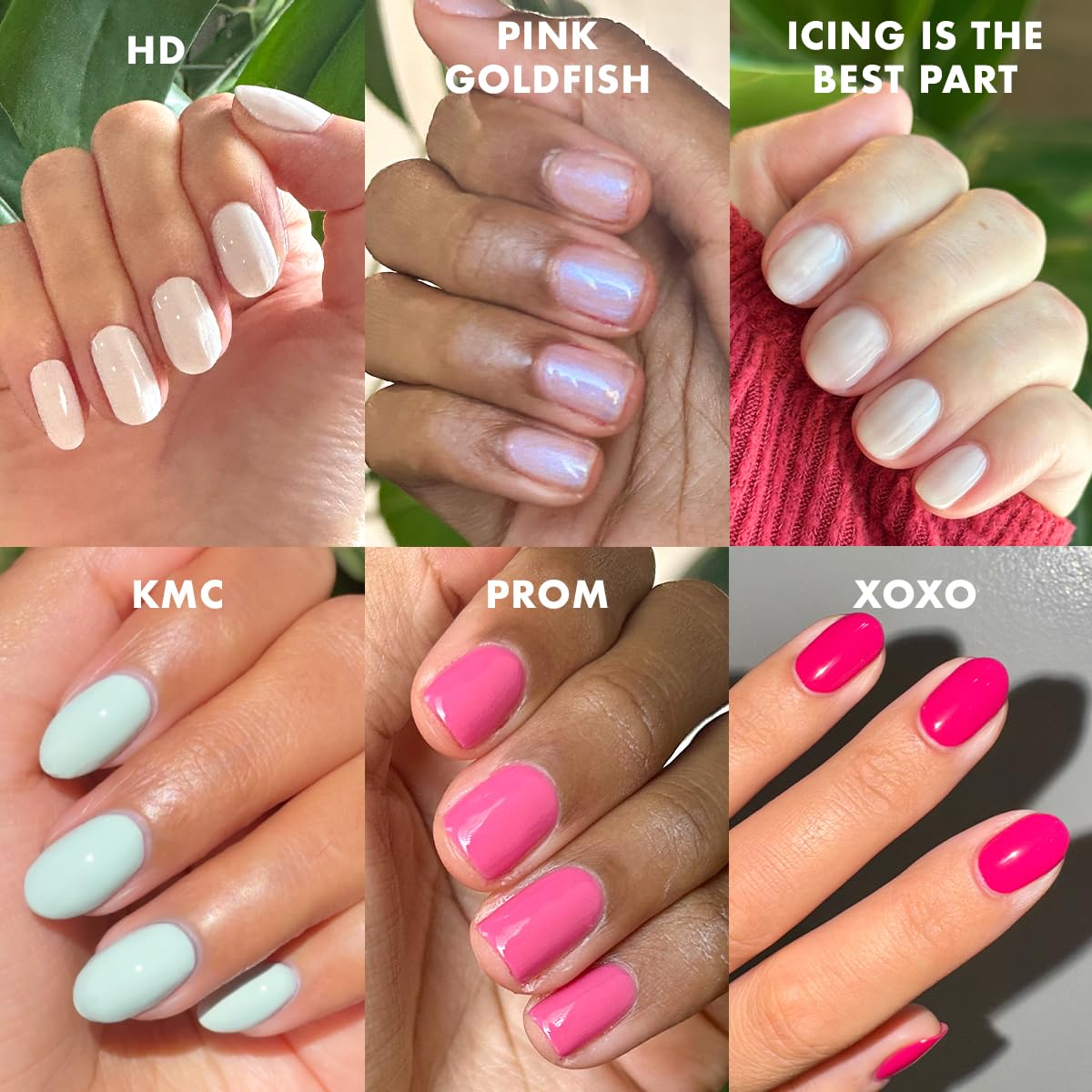 Olive & June Bestsellers Gel Polish Set | UV LED Nail Lamp Needed | Includes 6 Shades (HD, KMC, Pink Goldfish, Icing Is The Best Part, Prom, XOXO) + Gel Top Coat & Base Coat & Peel-Off Base HEMA-Free-Velvo Beauty