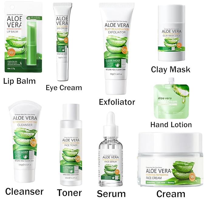 9Pcs Skin Care Products Set, Skin Care Gift Set for Women Girls, Aloe Vera Skin Care Sets, Face Care Kit with Cleanser, Clay Mask, Toner, Serum, Lip Balm, Eye Cream, Moisturizer, Hand Lotion-Velvo Beauty