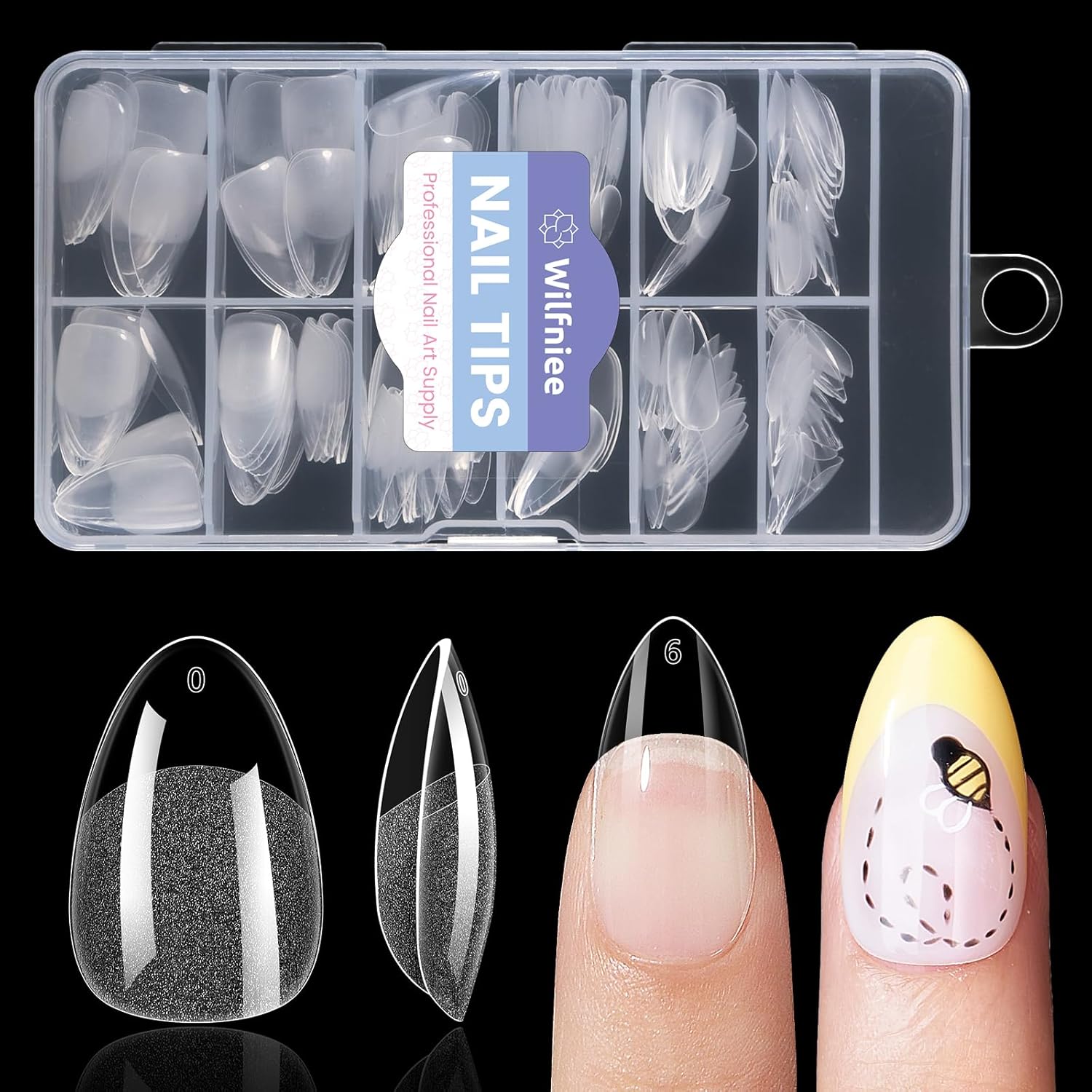 Short Almond Nail Tips: 240PCS Soft Gel Pre-Shaped Acrylic Fake Almond Nail Tips, 12 Sizes Full Cover Clear Press on Nails for Girls Women Nail Art Design-Velvo Beauty