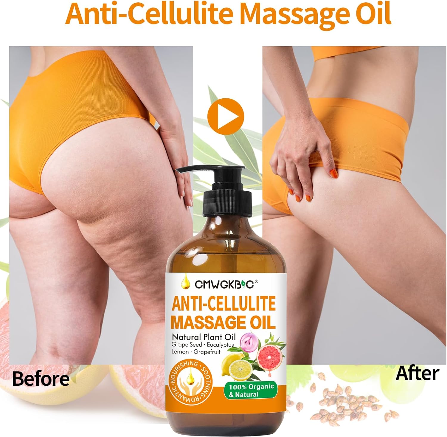 Anti Cellulite Oil Massage Oil for Massage Therapy,Body Oil for Skin Tightening & Cellulite Remover in Thighs and Butt,Cellulite Treatment Massage Oil,Assists with Firming,Toning & Moisturizes Skin-Velvo Beauty