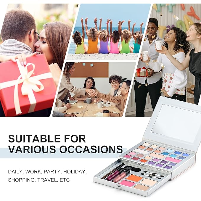 Color Nymph Makeup Kit for Teens, All in One Makeup Kit for Women Included 24 Colors of Matte Shimmer Eyeshadow, Highly Pigmented Lip Glosses, Eyeliner Pencil, Brushes, and Mirror-Velvo Beauty