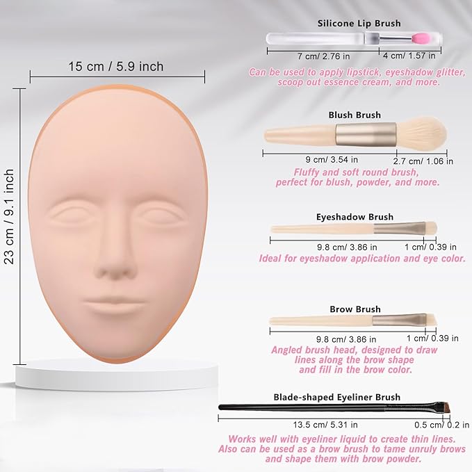 Silicone Makeup Practice Face, 8 Makeup Mannequin Face, 1 Makeup Practice Face Board for Beginner to Training or Practice Make up, Face Paint, Permanent Makeup, Tattoo, Art Creation (Set2)-Velvo Beauty
