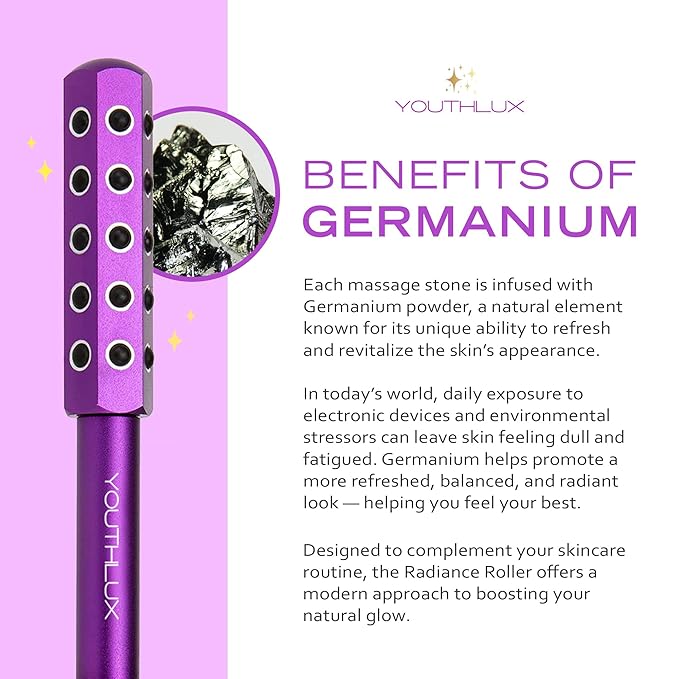 Radiance Roller – Germanium Stone Facial Massage Tool for Lifting, Sculpting, De-Puffing, Glow Boost, Energizing & Cooling Effect (Purple)-Velvo Beauty