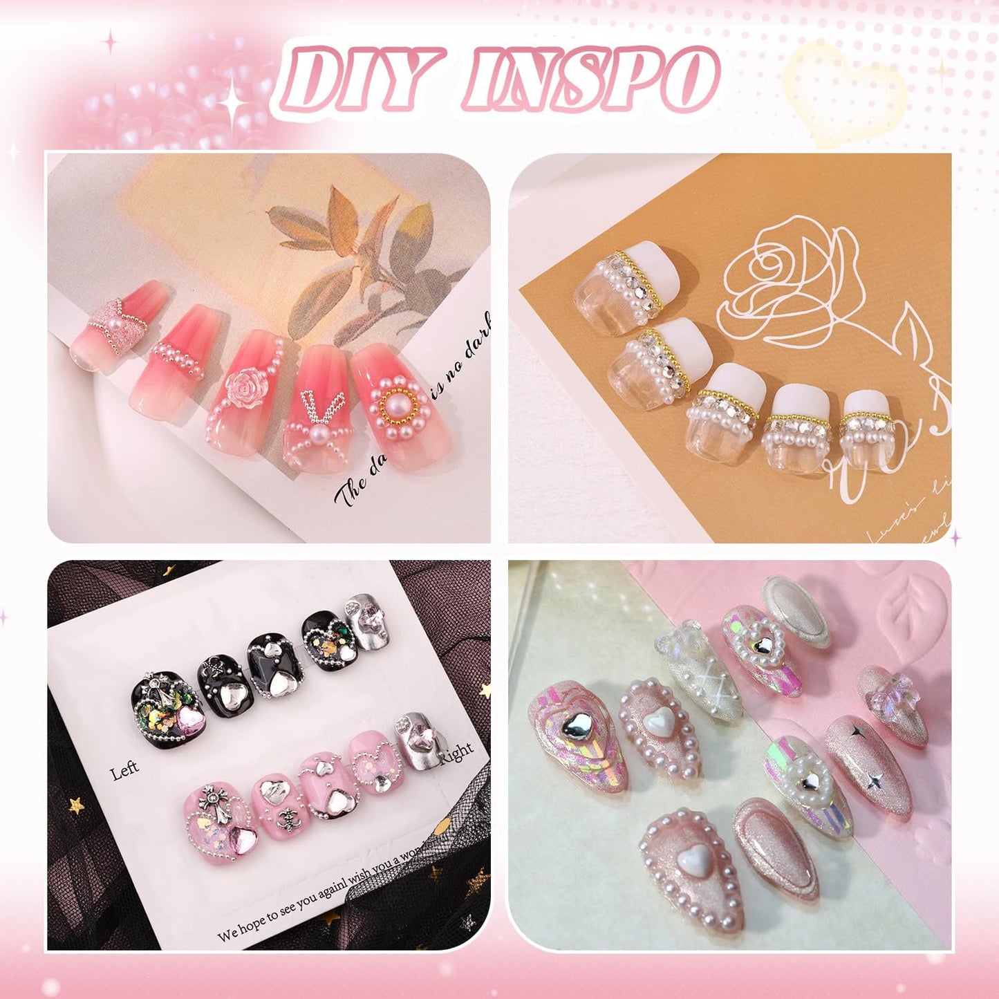 2 Boxes Flatback Pearls (White+Beige) And Metal Nail Beads (Silver+Gold) For Nail Art, Luxurious Pearl Nail Charms and Gems and Small Round Caviar Beads Nail Accessories For Acrylic Nail Tips Manicure-Velvo Beauty