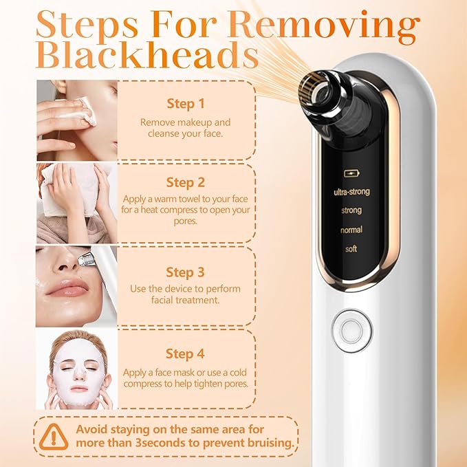 Yccu Blackhead Remover Vacuum Pore Extractor Black Head Remover for Face&Nose Blackhead Extractor Pore Vacuum Pimple Extractor Tool Pore Cleaner with USB Charge 4 Modes 5 Suction Heads for Women&Men-Velvo Beauty