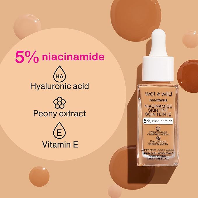 wet n wild Bare Focus Skin Tint, 5% Niacinamide Enriched, Buildable Sheer Lightweight Coverage, Natural Radiant Finish, Hyaluronic & Vitamin Hydration Boost, Cruelty-Free & Vegan - Toffee-Velvo Beauty