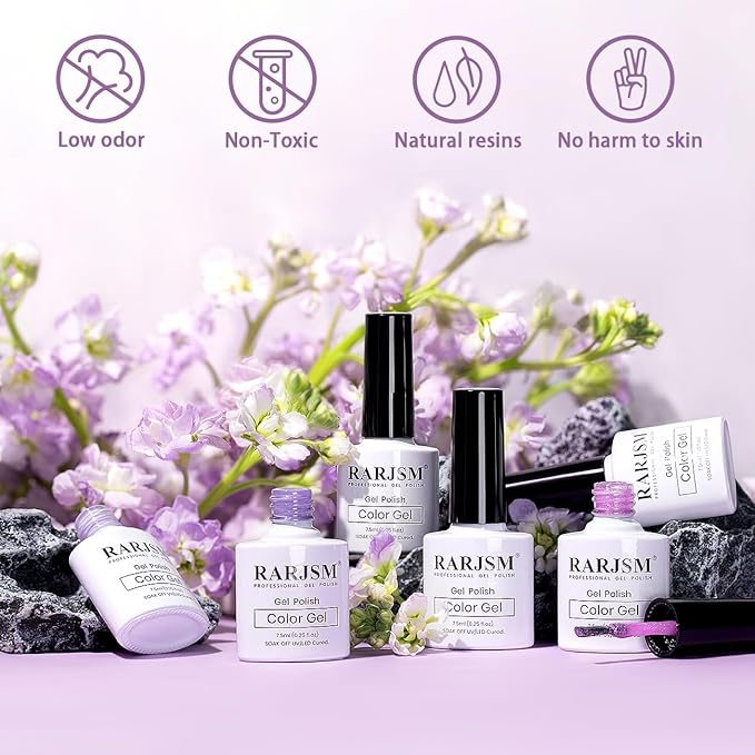 RARJSM Nude Gel Nail Polish Purple Glitter 6pcs Set 7.5ml Jelly Shimmery Sheer Violet Nail Gel Polish Iridescent Sparkly Light Purple Pink Translucent Natural Skin Tone Color Soak off UV LED Cured-Velvo Beauty