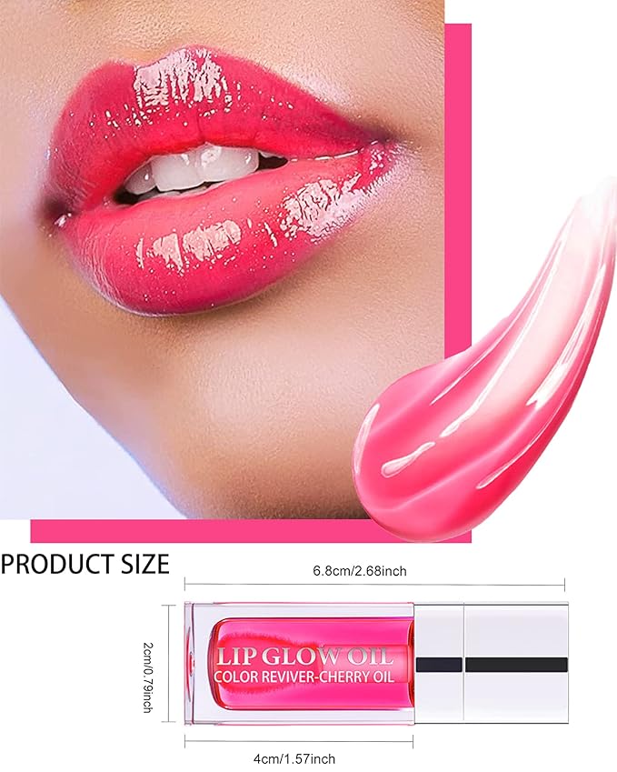 Hydrating Plumping Lip Glow Oil,Shine Tinted Lip Gloss,Glow Reviver Lip Oil,Long Lasting Moisturizing Clear Lip Plumper Oil Tint for Lip Care Dry Lips,Women's Day Makeup Gift ( (#007 Raspberry Red)-Velvo Beauty