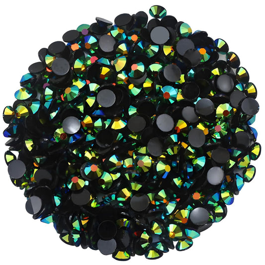 720 Pcs SS30 6mm Flatback Rhinestones for Nails Art Crafts Glitter Round Shine Gems AB Crystals DIY Clothes Shoes （Black-Bottom Dark Green AB）-Velvo Beauty