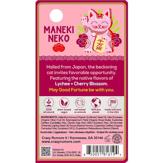 Crazy Rumors Happy Juju All Natural, Plant-Based Lip Balm with Organic Shea & Jojoba 1 Pack (Maneki Neko)-Velvo Beauty