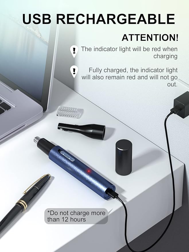 AHHFEI Nose & Ear Hair Trimmer, 5 in 1 Rechargeable USB Trimmer for Men & Women, Painless & Easy Cleansing, Blue-Velvo Beauty