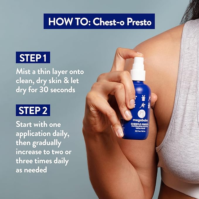 Megababe Chest-o Presto | Clarifying Body Acne Mist | Benzoyl Peroxide Free | 3.8 fl oz-Velvo Beauty