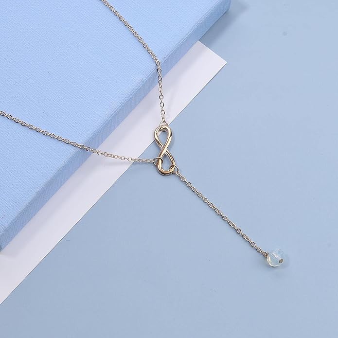 Boho Crystal Infinity Necklace Gold Y Necklace Minimalist Crystal Y Lariat Necklace Chain Jewelry for Women and Girls-Velvo Beauty
