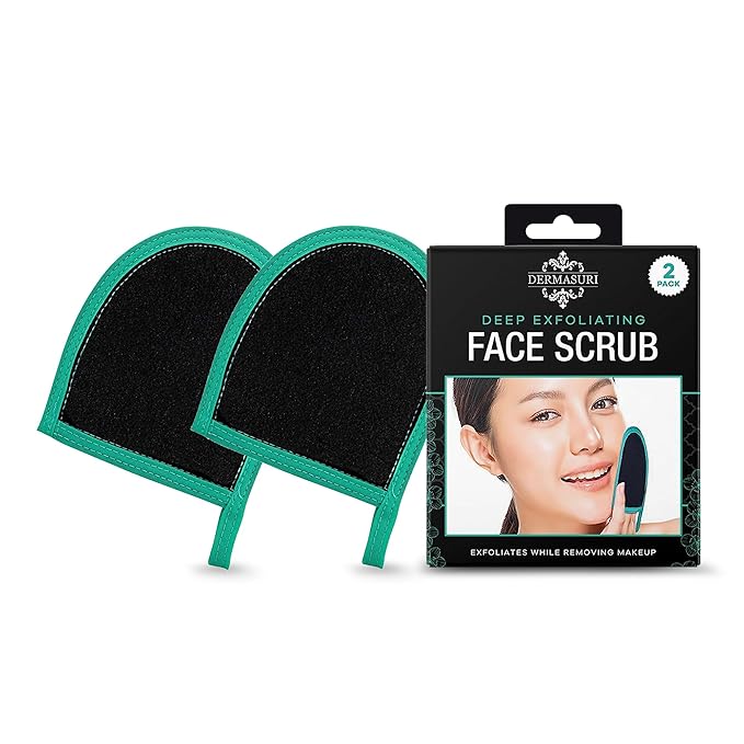 Dermasuri Deep Exfoliating Face Mitt - Scrubber, Dead and Dry Skin Remover for Men and Women - Exfoliator Gloves for Shower and Dry Use - (2 Pack)-Velvo Beauty