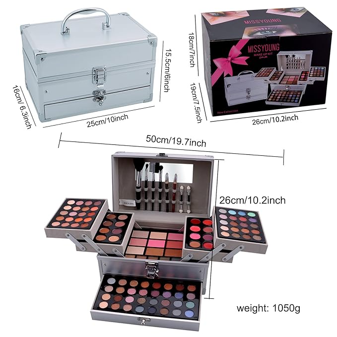 All-in-One Makeup Gift Set Carry All Makeup Kit Women Full Kit With Makeup Bag Lipgloss Lipstick Concealer Blush Foundation Face Powder Eyeshadow Palette Cosmetic Palette #8-Velvo Beauty