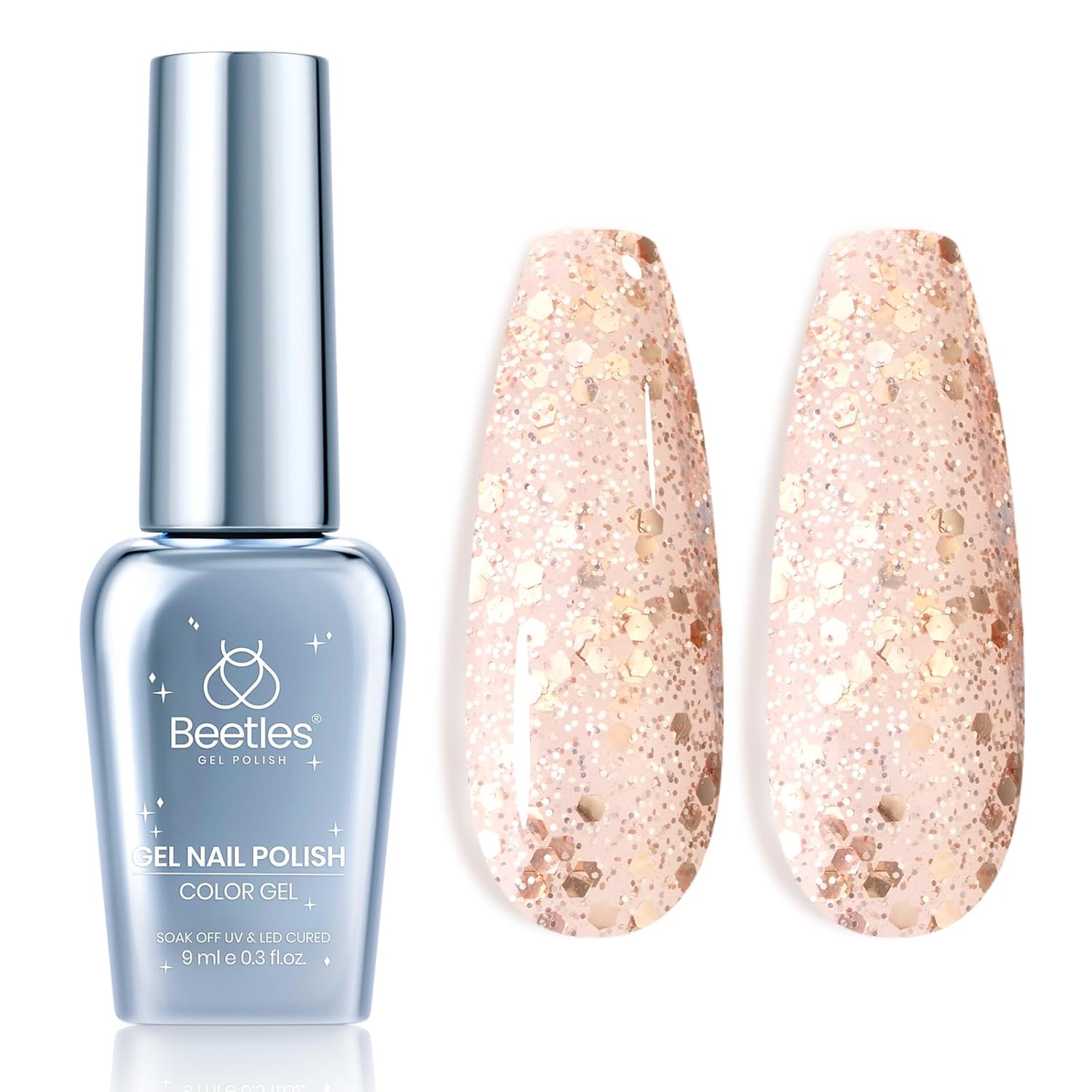 Beetles Gold Glitter Gel Nail Polish, 9ml Diamond Shiny Gel Polish Shimmer Reflective Sparkle Gold Color for Nail Art Soak Off UV LED Nail Lamp Dancing Glitter Gifts for Women-Velvo Beauty