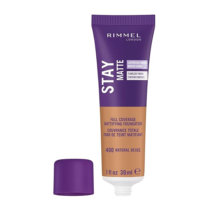 Rimmel London Stay Matte Liquid Mousse - 400 Natural Beige - Foundation, Lightweight, Shine Control, Oil-Free, 1oz-Velvo Beauty
