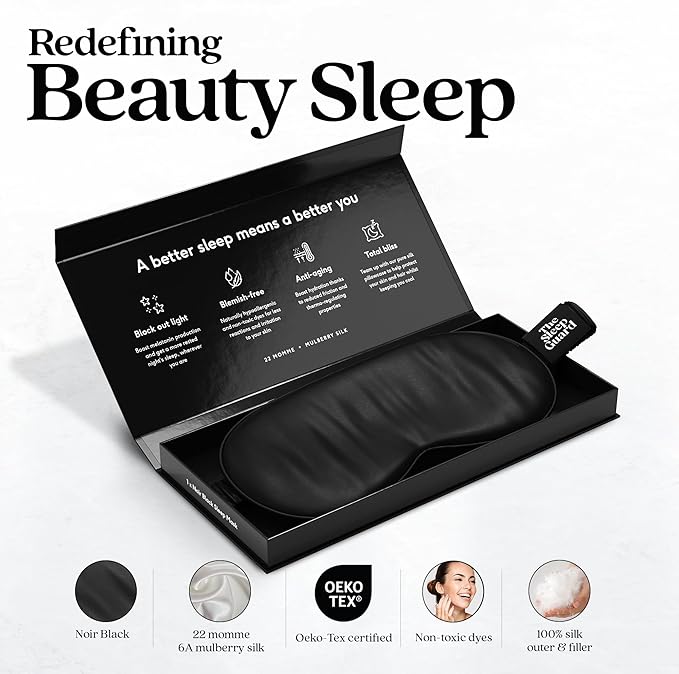 Pure Silk Sleep Mask [100% 6A Mulberry Silk, 22 Momme] Light Blocking Travel Essentials. Eye Masks for Sleeping. Black Oeko-Tex Blindfold. Eye Covers for Men & Women-Velvo Beauty