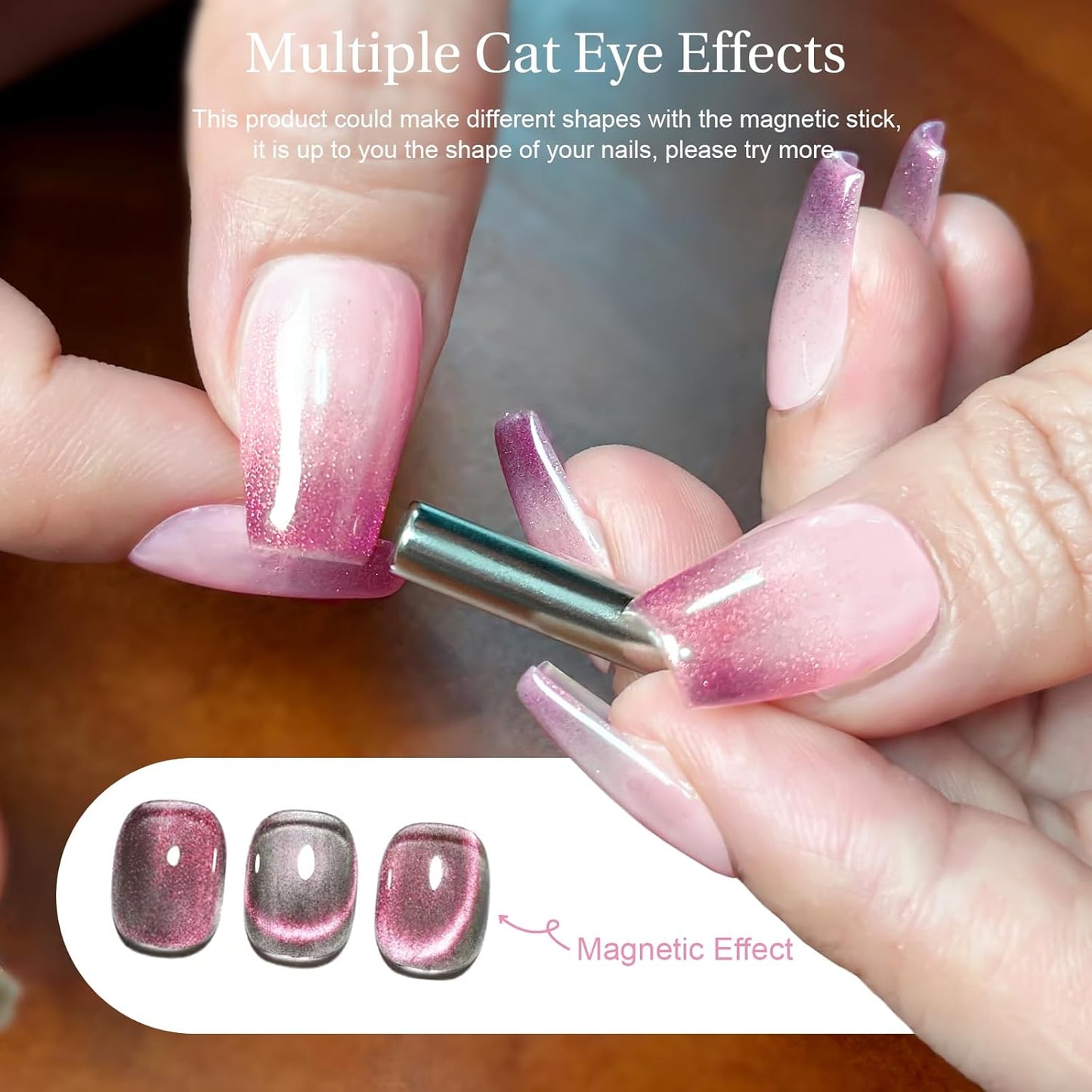 Cat Eye Gel Nail Polish with Magnet Stick, 15ml Glitter Holographic Nail Polish, Magnetic Effect Gel for Home DIY Manicure Gift, Exotic Berry-Velvo Beauty