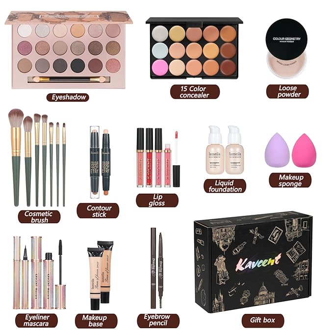 Makeup Sets Teens Makeup Kit for Women Full Kit Makeup Kits for Women Gift Eyeshadow Palette Concealer Palette Lipgloss Foundation Concealer Powder-Velvo Beauty