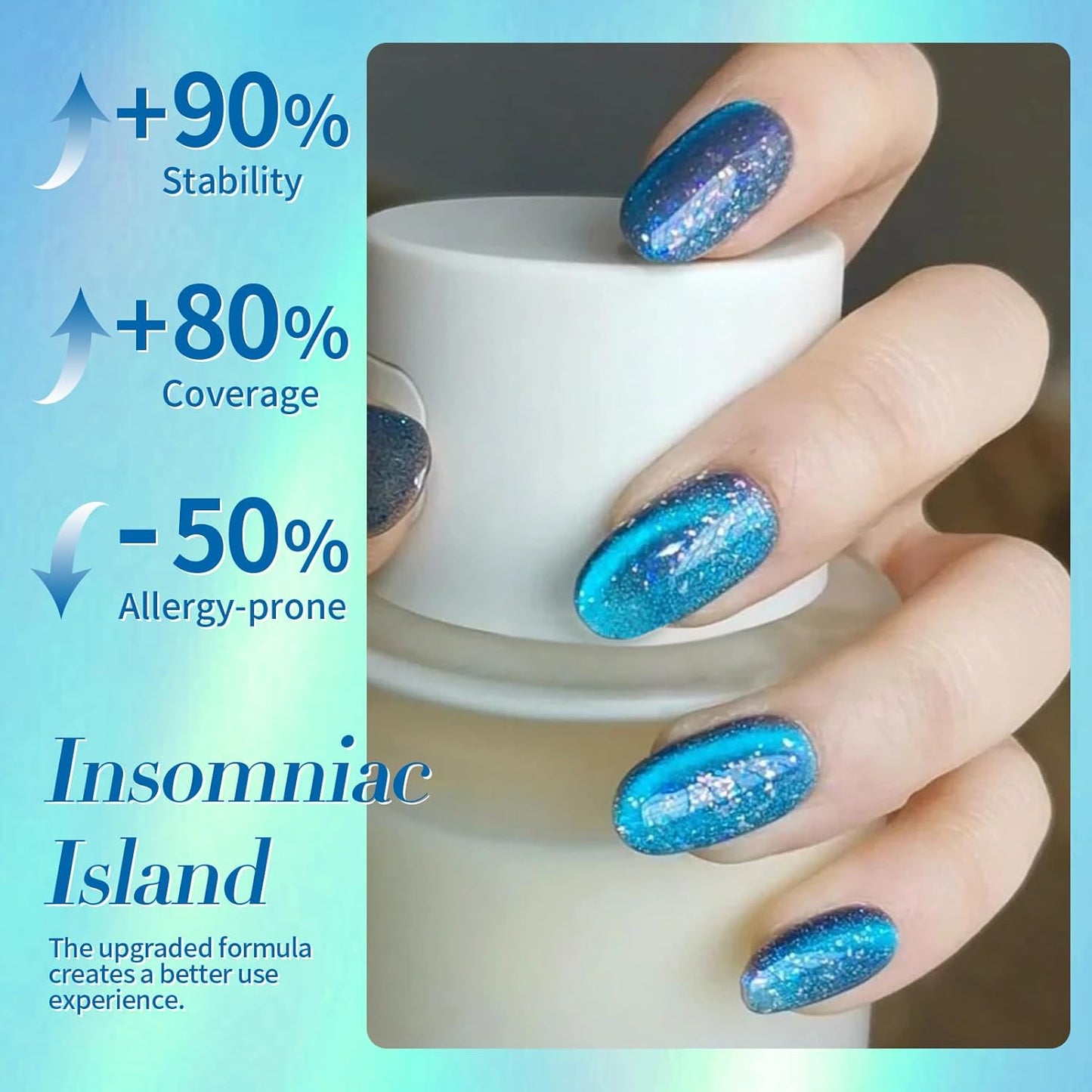 BORN PRETTY Blue Cat Magnetic Eye Gel Nail Polish Shimmer Glitter Holographic Aurora Blue Magnetic Gel Polish Nail Art Manicure DIY at Home 15ML-Velvo Beauty