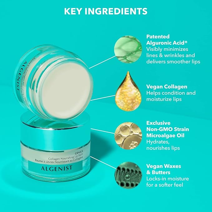 Algenist GENIUS Collagen Nourishing Lip Balm - Vegan Collagen Lip Balm to Help Soothe Dryness for Smooth, Soft, Supple Lips (15ml)-Velvo Beauty