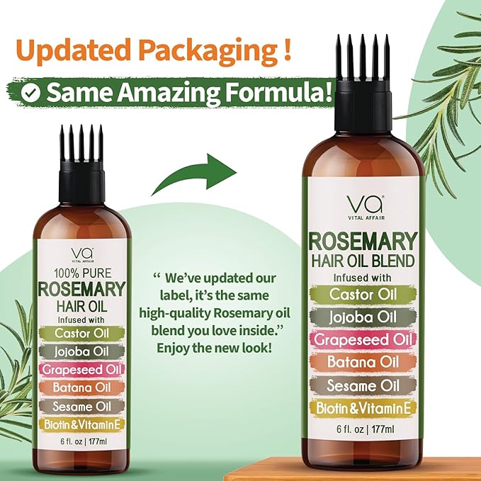 Blend Of Pure Rosemary Oil For Hair Growth With Castor, Batana, Jojoba Oil-Infused With Biotin & Vitamin E-Blend of Effective Hair Oils for Hair Growth-Strengthening Treatment 6 Fl Oz-Velvo Beauty