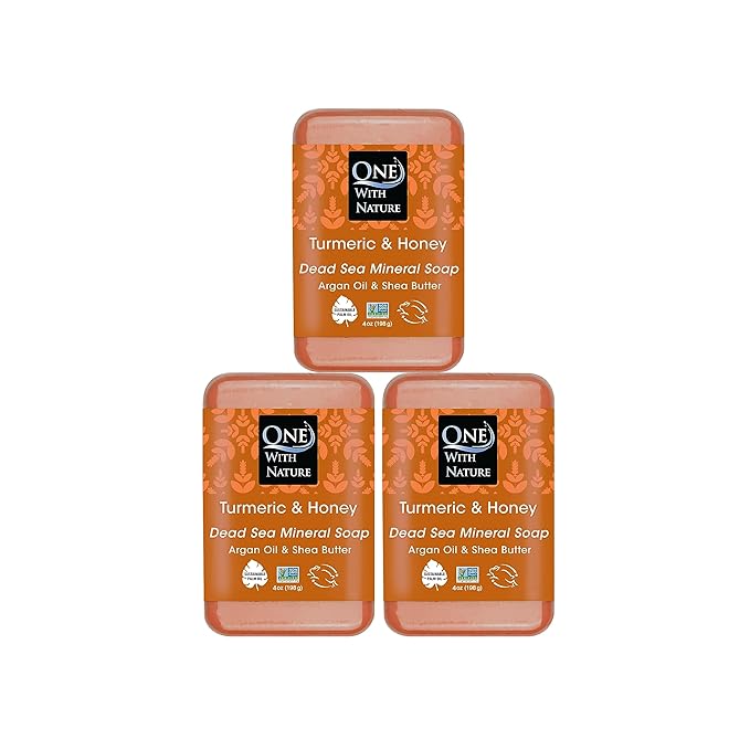 One With Nature Dead Sea Salt Turmeric Soap 4oz 3-Pack – Purifying and Exfoliating Soap Bar with Dead Sea Minerals and Turmeric for Face & Body, for Men & Women-Velvo Beauty