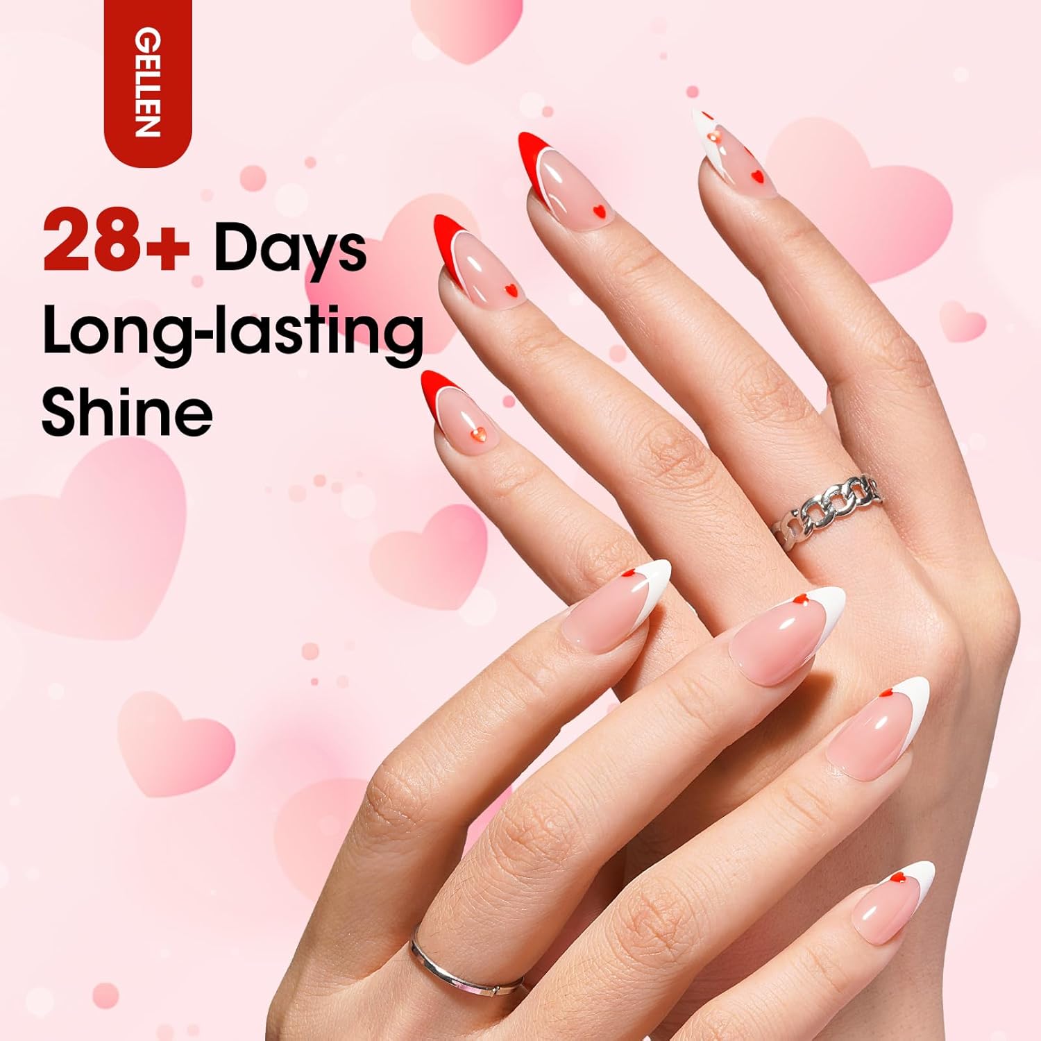 GELLEN Gel Nail Polish, 18ML Clear Nail Polish With Pink & Red Heart Shape, Valentine Gift for Her, Soak Off UV Gel Polish No Wipe, Glitter Gel Nail Polish with Stick DIY at Home-Velvo Beauty