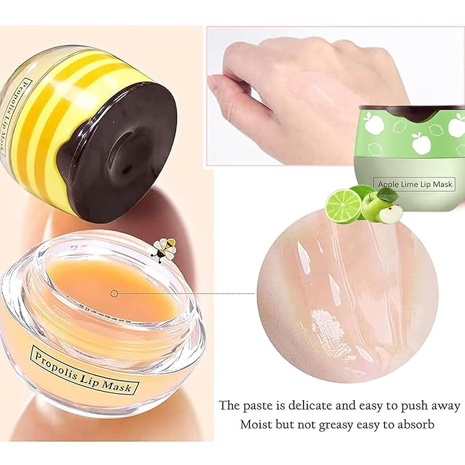 Bee Lip Balm Honey Pot, Strawberry & Honey Moisturizing Propolis Lip Mask, Hydrating & Prevention Dry and Cracked Lip Scrubs Exfoliator, Reduces Lip Lines (Green)-Velvo Beauty
