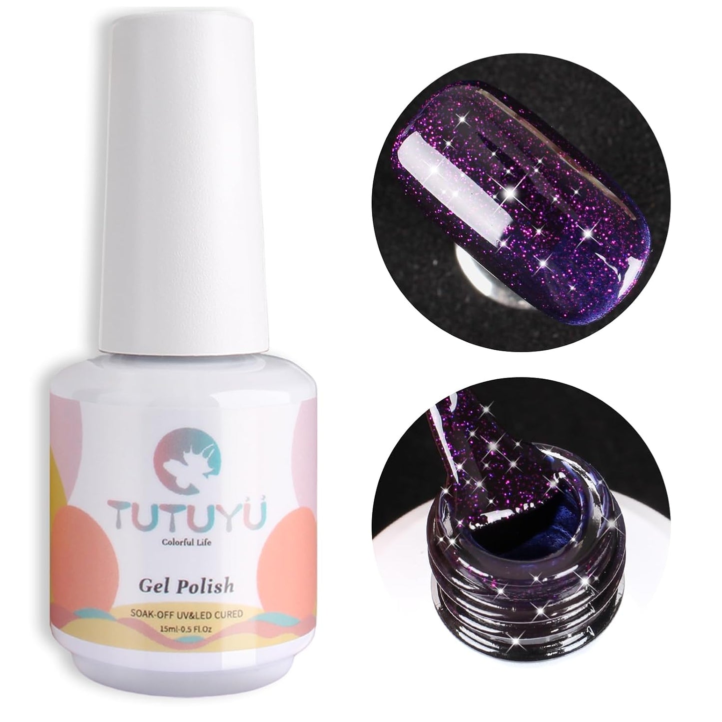 Dark Purple Glitter Gel Polish,Sparkly Shimmer Glitter Purple Gel Nail Polish,0.51 Fl Oz Soak Off UV Gel Polish for Nail Art Starter,Manicure Salon,Girls Women Gifts - GP0066-Velvo Beauty