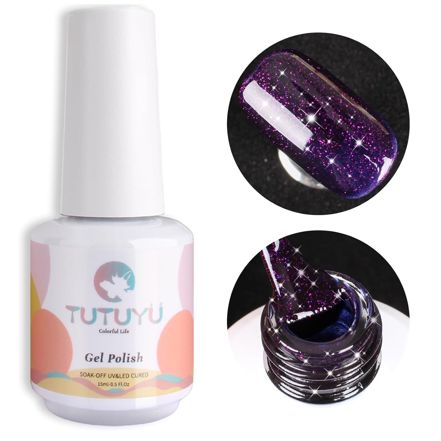 Dark Purple Glitter Gel Polish,Sparkly Shimmer Glitter Purple Gel Nail Polish,0.51 Fl Oz Soak Off UV Gel Polish for Nail Art Starter,Manicure Salon,Girls Women Gifts - GP0066-Velvo Beauty