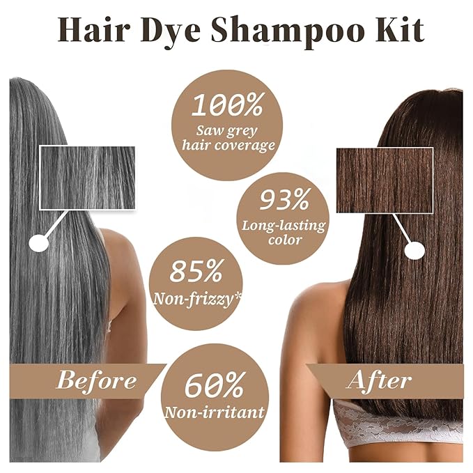 Hair Dye Shampoo for Gray Hair, 3-in-1 Color Shampoo Hair Dye for Women & Men, Natural Brown Hair Coloring Shampoo, Shampoo Tinte Para El Cabello, Plant Bubble Hair Dye, Easy to Use at Home (Coffee)-Velvo Beauty