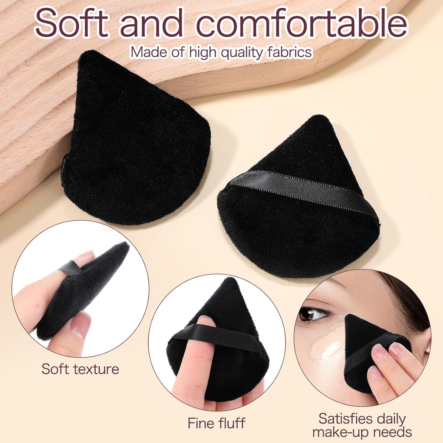 150Pcs Powder Puff Soft Makeup Puff for Loose Velour Triangle Powder Sponges for Setting Face Cosmetic Wet Dry Foundation Makeup Tools (Black)-Velvo Beauty