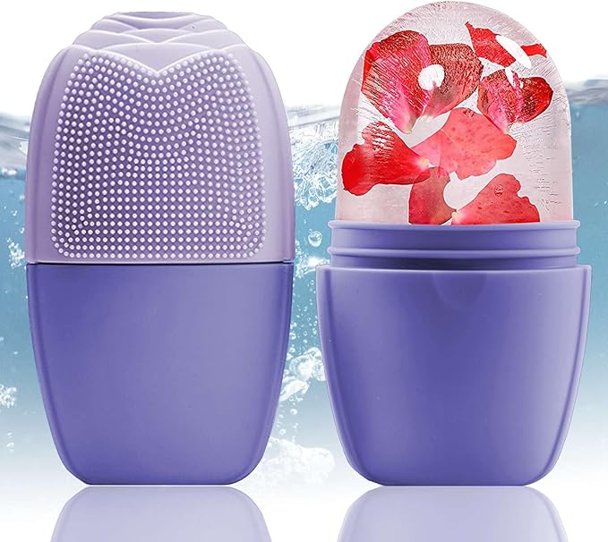 XHJRI Ice Face Roller Massager,Ice Cube Roller for Face, Eyes and Neck Naturally Conditioning and Skin Care,De-Puff Eye Bags,Reduce Migraine Pain,Reusable Massage Silicone Ice Mold (New Purple)-Velvo Beauty