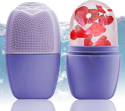 XHJRI Ice Face Roller Massager,Ice Cube Roller for Face, Eyes and Neck Naturally Conditioning and Skin Care,De-Puff Eye Bags,Reduce Migraine Pain,Reusable Massage Silicone Ice Mold (New Purple)-Velvo Beauty