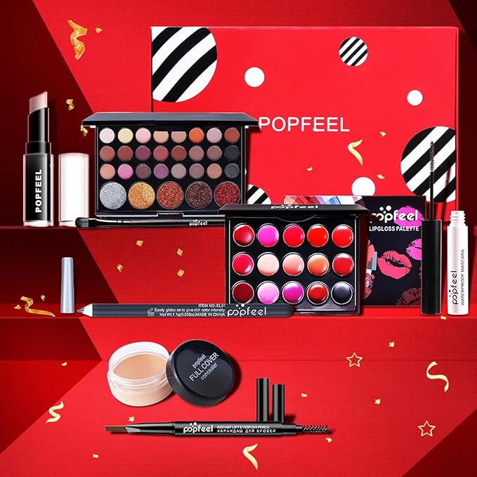 All in One Makeup Kit for Women Full Kit, Kit de Maquillaje para Mujer Included Shimmer 29 Colors Eyeshadow Palette, Brushes, Mascara, Eyeliner, Lipstick Palette, Contour Stick-Velvo Beauty