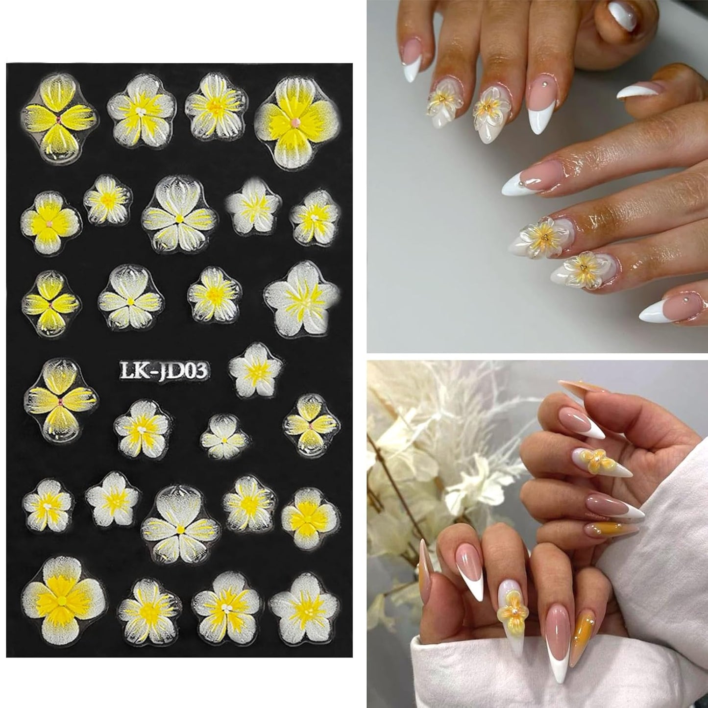 Flowers Nail Stickers 5D Embossed Nail Art 6 Sheets Colorful Nails Decals 3D Self-Adhesive Plumeria Supplies for Women Girls Manicure Nail Decoration Spring Summer Nails Design Sticker-Velvo Beauty