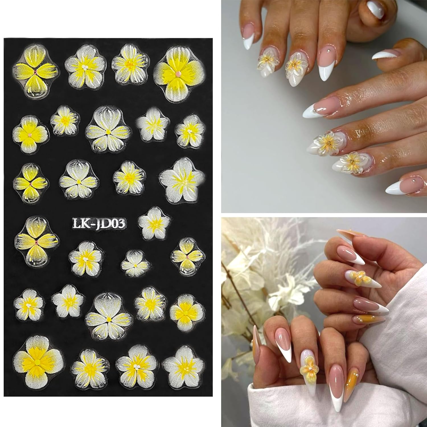 Flowers Nail Stickers 5D Embossed Nail Art 6 Sheets Colorful Nails Decals 3D Self-Adhesive Plumeria Supplies for Women Girls Manicure Nail Decoration Spring Summer Nails Design Sticker-Velvo Beauty