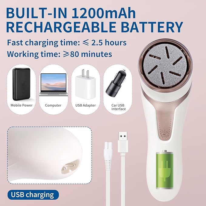 Electric Foot Callus Remover with Dander Vacuum, Rechargeable Waterproof Professional Portable Pedicure Tool, 3 Roller & 2 Speeds Electric Foot File Kit for Care of Dead Skin,Chapped,Callus,Cracks-Velvo Beauty