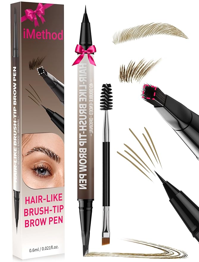 iMethod Eyebrow Pen - Eyebrow Pencil,2-in-1 Eyeliner Dual-Ended Microblading Eyebrow Pencil Long Lasting Waterproof Hair-Like Brow Pencil,with Eyebrow Brush,Eyebrow Pencils for Women,LightBrown-Velvo Beauty