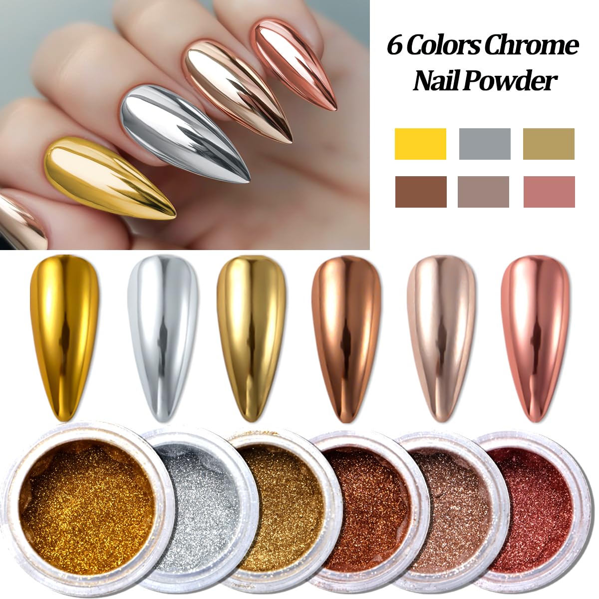 Chrome Nail Powder Metallic Gold And Silver, Magic Mirror Effect Pigment Glitter Rubbing Dust, 3D Carving Nail Molding Gel & Holographic Dip Nail Powder Kit for Nail Decor Home Manicure DIY-Velvo Beauty