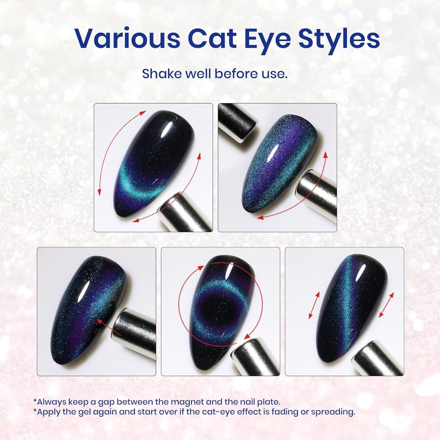 Beetles Blue Cat Eye Gel Nail Polish - 15ML Glitter Blue Chameleon Sparkle Holographic Nail Polish with Magnet Translucent Mystical Aura Gel Soak Off UV LED Nail Lamp Nail Art Manicure Salon DIY Home-Velvo Beauty