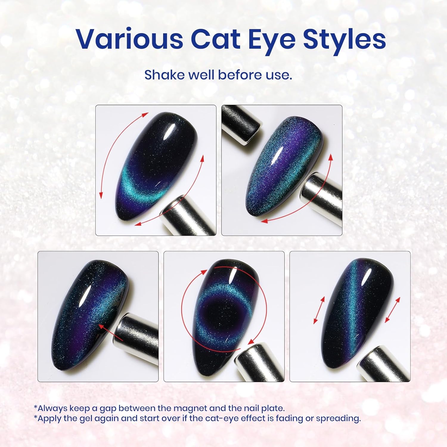 Beetles Blue Cat Eye Gel Nail Polish - 15ML Glitter Blue Chameleon Sparkle Holographic Nail Polish with Magnet Translucent Mystical Aura Gel Soak Off UV LED Nail Lamp Nail Art Manicure Salon DIY Home-Velvo Beauty
