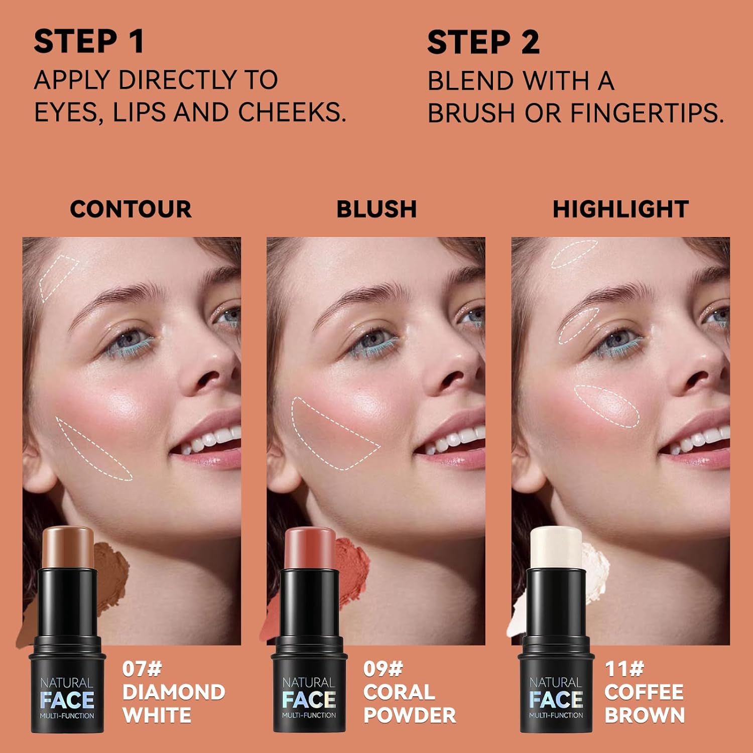 3Pcs Cream Contour Stick Makeup Kit, Shades with Highlighter, Blush and Bronzer Contour Stick for Sculpt the Cheeks, Long Lasting, Waterproof, Matte & Dewy Finish FAIR(7+9+11)-Velvo Beauty