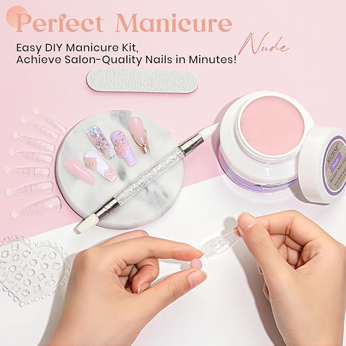 MIZHSE Solid Nail Builder Gel, 2.1 oz 60g Nude Builder Gels for Nails Non-Sticky Solid Builder Gel for Extensions Hard Gels with 24pcs Dual Forms and Silicone Pen Nails Art Manicure Set-Velvo Beauty